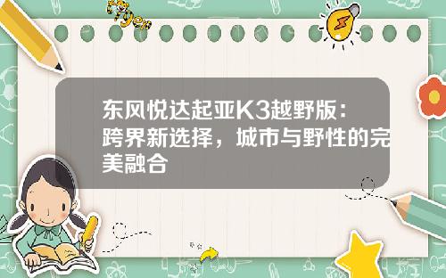 东风悦达起亚K3越野版：跨界新选择，城市与野性的完美融合