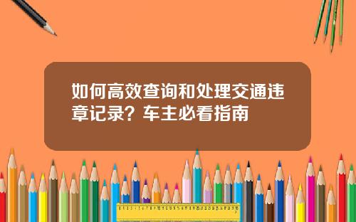 如何高效查询和处理交通违章记录？车主必看指南