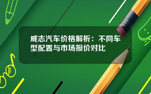威志汽车价格解析：不同车型配置与市场报价对比