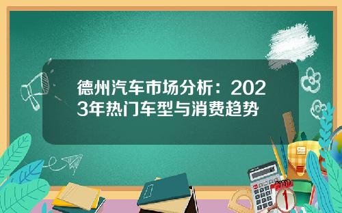 德州汽车市场分析：2023年热门车型与消费趋势