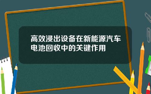 高效浸出设备在新能源汽车电池回收中的关键作用
