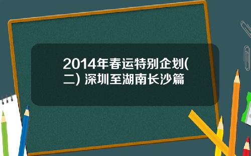 2014年春运特别企划(二) 深圳至湖南长沙篇