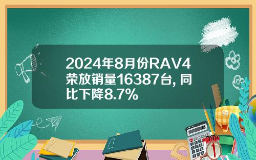 2024年8月份RAV4荣放销量16387台, 同比下降8.7%