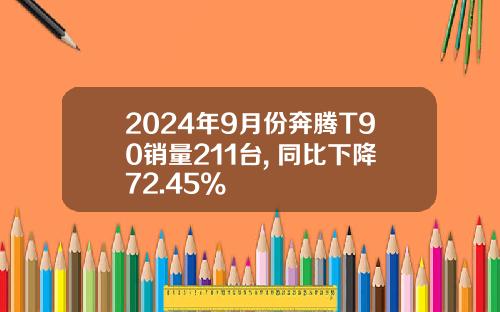 2024年9月份奔腾T90销量211台, 同比下降72.45%