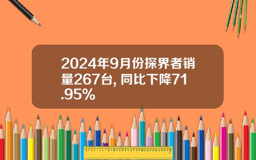 2024年9月份探界者销量267台, 同比下降71.95%