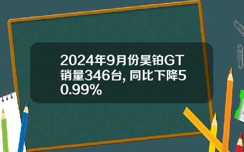 2024年9月份昊铂GT销量346台, 同比下降50.99%